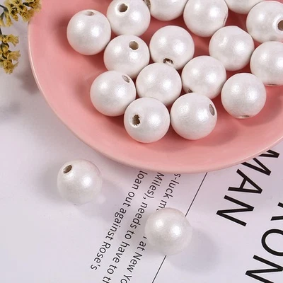 200 cuentas de madera brillante perladas blanco roto 8 mm ~ cuentas de madera hágalo usted mismo para hacer joyas Foto 1 de 4