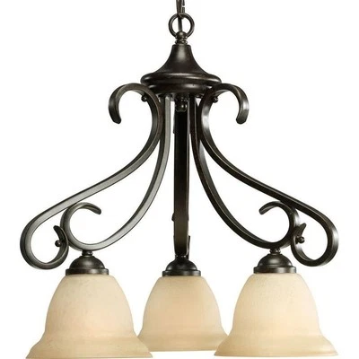 P4405-77 3-Light Chandelier with Tea Stained Bell-Shaped Glass Bowls and Squa... - Image 1 of 4