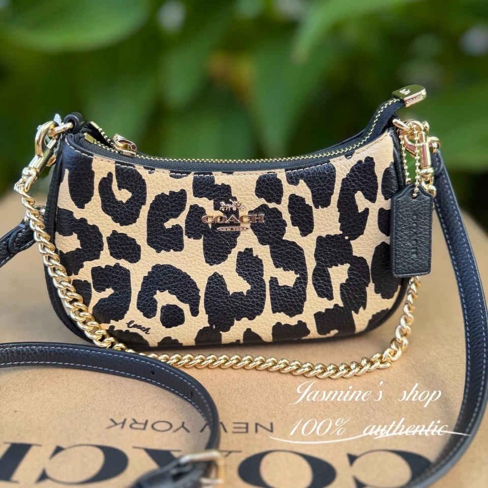 Coach Teri Mini Crossbody Bag With Leopard Print CBG65 Gold/Leopard Multi