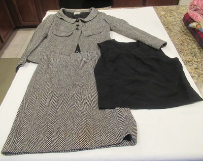 Arpeja 3-piece skirt suit, herringbone pattern, sold at Joseph Magnin, sz. Small - Image 1 of 4