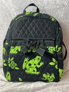 Frog Small Backpack Black Background Quilted Cotton Gingham Lining So Cute! - Picture 1 of 10