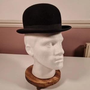 Vintage schwarz Fell Filz Bowler Hut Größe Small 55,5 cm, 6"x8" von Lock & Co, London - Bild 1 von 12