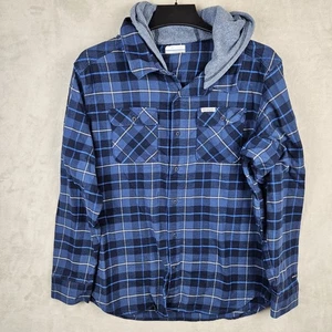 Columbia Para Hombre Azul Franela a Cuadros Abotonada Manga Larga Camisa Sudadera con Capucha Talla L - Imagen 1 de 18