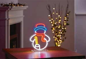 Festive Table Top Neon Sign 25cm Snowman Lit Xmas Decoration Christmas Decor - Picture 1 of 3