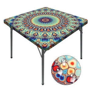Square Tablecloth with Elastic Waterproof Outdoor Card Table Cover Fitted Tab... - Picture 1 of 7