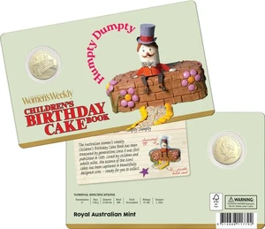 AWW Pastel de Cumpleaños Humpty Dumpty 2025 $1 Moneda Sin Circular en Tarjeta - Imagen 1 de 2