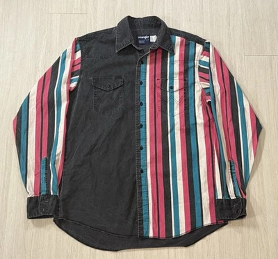 Vintage 90s Wrangler Brushpopper Shirt Grey Striped Rodeo Western Checotah 16.5 - Image 1 of 4
