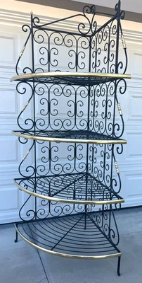 ESTANTE DE PANADERÍA FRANCÉS ESQUINA 4 NIVELES VINTAGE latón y hierro forjado metal Foto 1 de 4