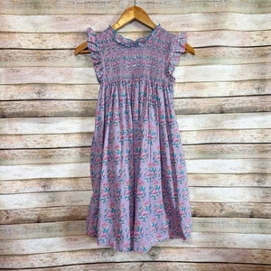 Pink Chicken Lavender Posey Block Print Smocked Floral Stevie Dress Size 12 - Picture 1 of 8