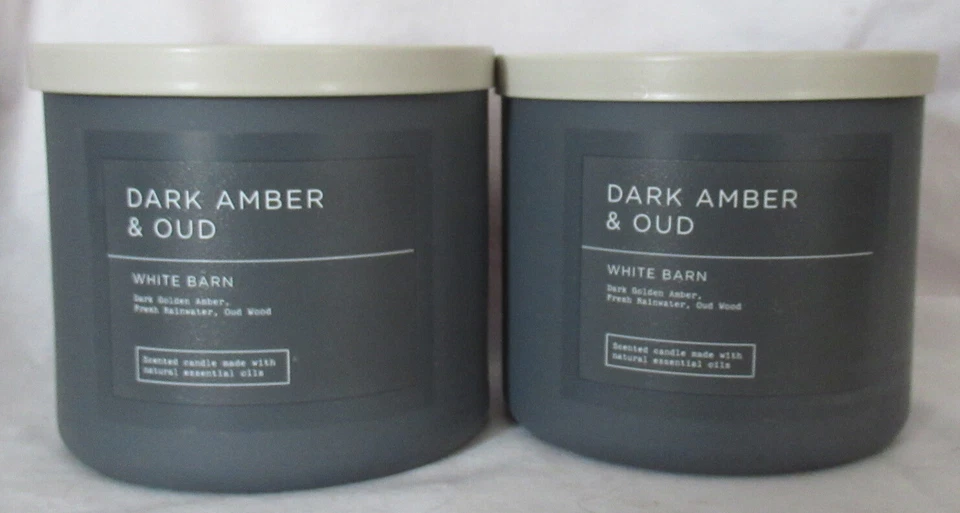 White Barn Bath & Body Works 3-wick Scented Candle Lot Set 2 DARK AMBER & OUD - Image 1 of 4