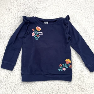 Carter’s Toddler Girl 2T Spring Sweatshirt -Navy Blue "Always Happy" & Flowers - Picture 1 of 5