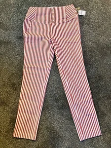 NWT Free People Womens Frankie High Waist White Red Striped Skinny Pants 4 - Picture 1 of 6