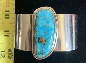 Brazalete Will Denetdale -Navajo - Kingman Turquesa Plata de Ley - Imagen 1 de 3