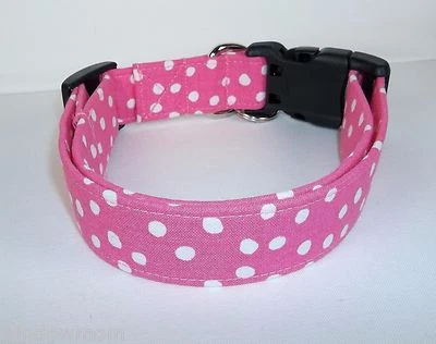 Bright Pink white Polka Dots Terri's Dog Collar handmade adjustable fabric