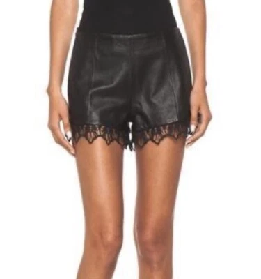 Pantalones Cortos de Encaje de Cuero Clare Alto Rag & Bone Nuevos con Etiquetas en Negro $595 Foto 1 de 4