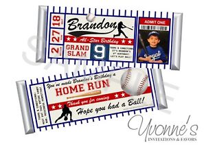 Baseball Candy Bar Wrappers - Child or Adult Birthday - Set of 12
