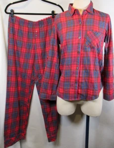 VS Victorias Secret Pajama PJ Set Flannel Red Blue Plaid S Small NWOT - Picture 1 of 13