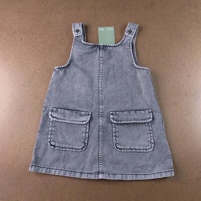 H&M 学步儿童女孩尺寸 3T 灰色水洗牛仔 A 字跳线连衣裙全新带标签 — 第 1/4 张图片