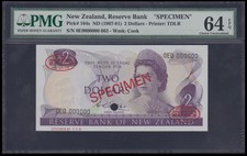 1967-81 NEW ZEALAND 2 DOLLARS SPECIMEN PMG 64