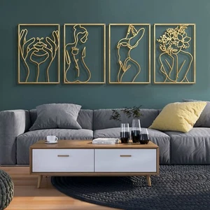 Glamativity 4 Pack Gold Wall Art Décor, Minimalist Décor Single Line Art Wall... - Picture 1 of 9