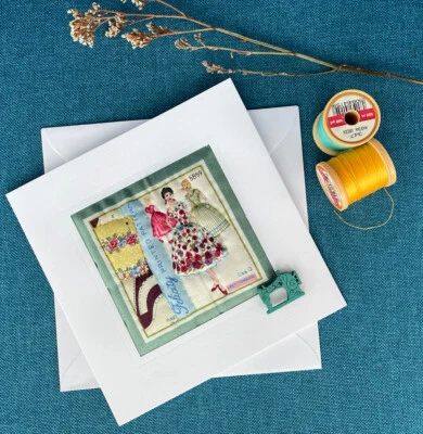 Hand Made Sewn Blank Card Birthday Thank You Vintage Sewing Felicity Pattern - Image 1 of 2
