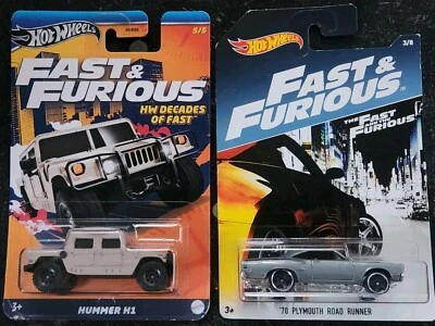 Hot Wheels Fast And Furious Lot Of 2 Hummer H1 And 70 Plymouth Road Runner 2016 - Image 1 of 2