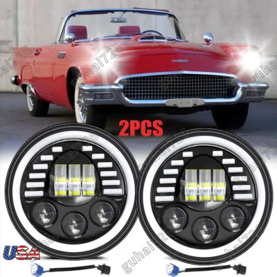 For Ford Fairlane 1955 1956 1957 2PC 130W 7inch Round LED Headlights HI/LO Bulbs - Image 1 of 4