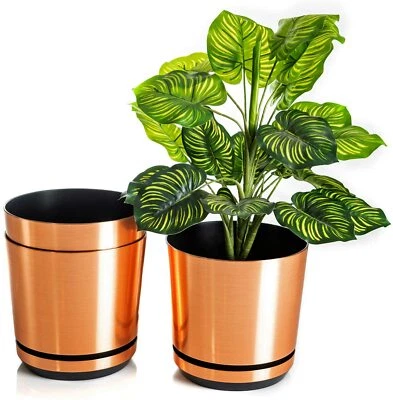 SPARKLE PLANTS Modern Plastic Flower Plant Pot Small Large Copper Indoor Planter With Saucer