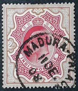 1908 India 2R Edward VII stamp Madura Palace cds - Picture 1 of 2
