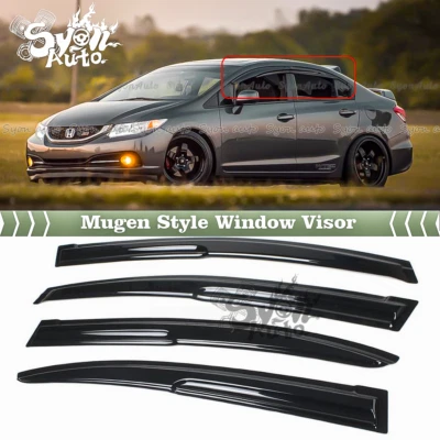 SE ADAPTA A HONDA CIVIC SEDÁN 2012-2015 JDM 3D ONDULADO ESTILO MUGEN VENTANA VISERA PROTECTOR DE LLUVIA Foto 1 de 4