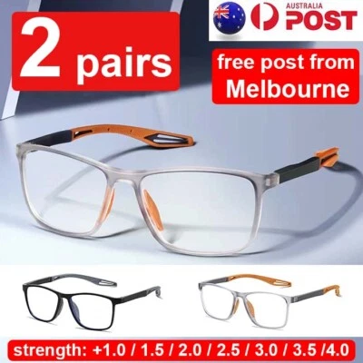 2 Pairs Mens Ladies Sport Frame Magnifying Reading Glasses Anti UV Blue Light AU - image 1 of 4