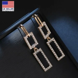 Women 925 Sterling Silver Earrings Crystal Hollow Geometric Tassel Ins Stud 0497 - Picture 1 of 5
