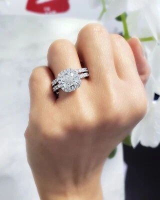 2.40 Ct Cushion Cut U-setting Diamond Halo Engagement Ring & Band G,VS2 GIA Foto 1 de 4