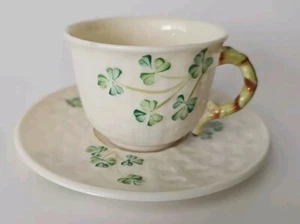 Belleek Shamrock Clover Demitasse Cup & Saucer Set - Picture 1 of 5