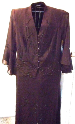 Top y falda larga de manga campana con cuentas negras a juego de Dressbarn - talla 14W - nuevo sin etiquetas Foto 1 de 4