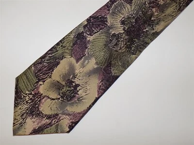 Corbata de Seda BACHRACH Verde/Marrón Floral 60" x 3 1/2" ITALIA Foto 1 de 2