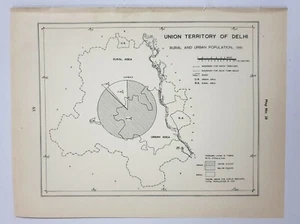 1961 Map UNION TERRITORY OF DELHI - RURAL & URBAN POPULATION 11in x 8.5 - Picture 1 of 1