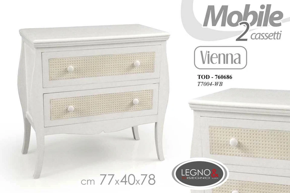 MOBILE COMODINO COMO' 2 CASSETTI IN LEGNO VIENNA SHABBY 77*40*78 CM TOD-760686 - Immagine 1 di 1