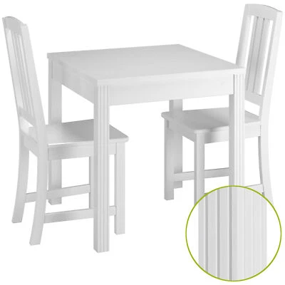 Set tavolo bianco in pino quadrato con zampe intagliate 2 sedie 90.70-50CW-Set22 - Immagine 1 di 4