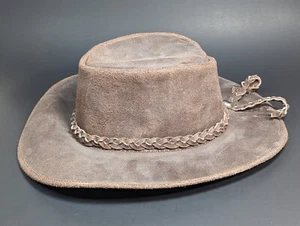 Cappello da cowboy vintage in vera pelle marrone accento treccia made in Mexico piccolo - Foto 1 di 23