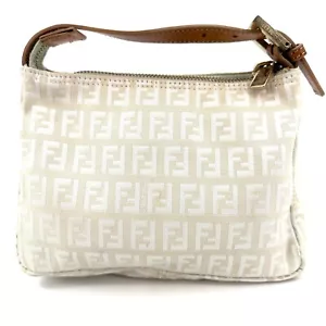 FENDI Zucchino Mini Pouch Hand bag White Canvas Authentic - Picture 1 of 24