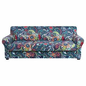 Printed Couch Cover For 3 Cushion Couch Floral Pattern Sofa Cover (Blue Green)