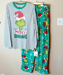 The Grinch Unisex Adult 2 Pc Pajama Set-M-Jersey Top-Fleece Bottoms-Christmas - Picture 1 of 5