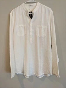 COOFANDY Long Sleeve Ivory Shirt , 1/2 Button Down Henley Style, Band Collar Med - Picture 1 of 7