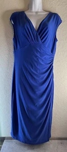Lauren Ralph Lauren Evening Maxi Dress Womens 12 Navy Blue Draped Neck NEW NWT - Picture 1 of 14