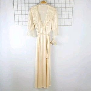 Vanity Fair Damen Morgenmantel klein Satin Nylon pfirsich rosa Spitze Vintage neu - lesen - Bild 1 von 14
