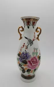 Lingnan Keramik Vase China chinesisch 10" Vogel Blume Goldrand handbemalt selten - Bild 1 von 10