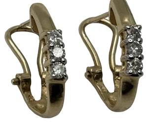 14K YELLOW GOLD NATURAL DIAMOND WIRE LEVERBACK EARRINGS (2.69 Grams) - Picture 1 of 5