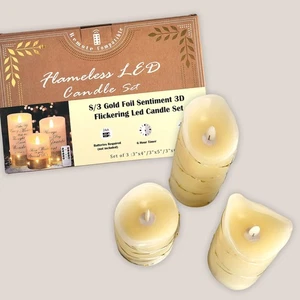 NEW Flameless LED Candle Set in White Cream Remote Controlled Set of 3 - Picture 1 of 9