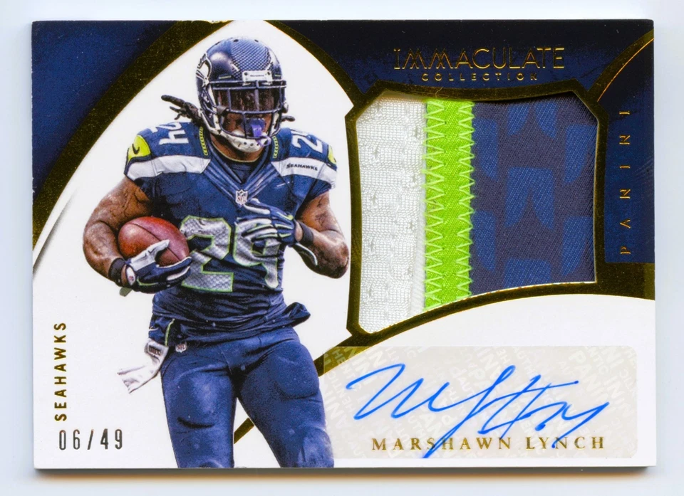 MARSHAWN LYNCH 2015 IMMACULATE GOLD PREMIUM PATCH AUTO AUTOGRAPH /49 *GAME-USED* - Image 1 of 2